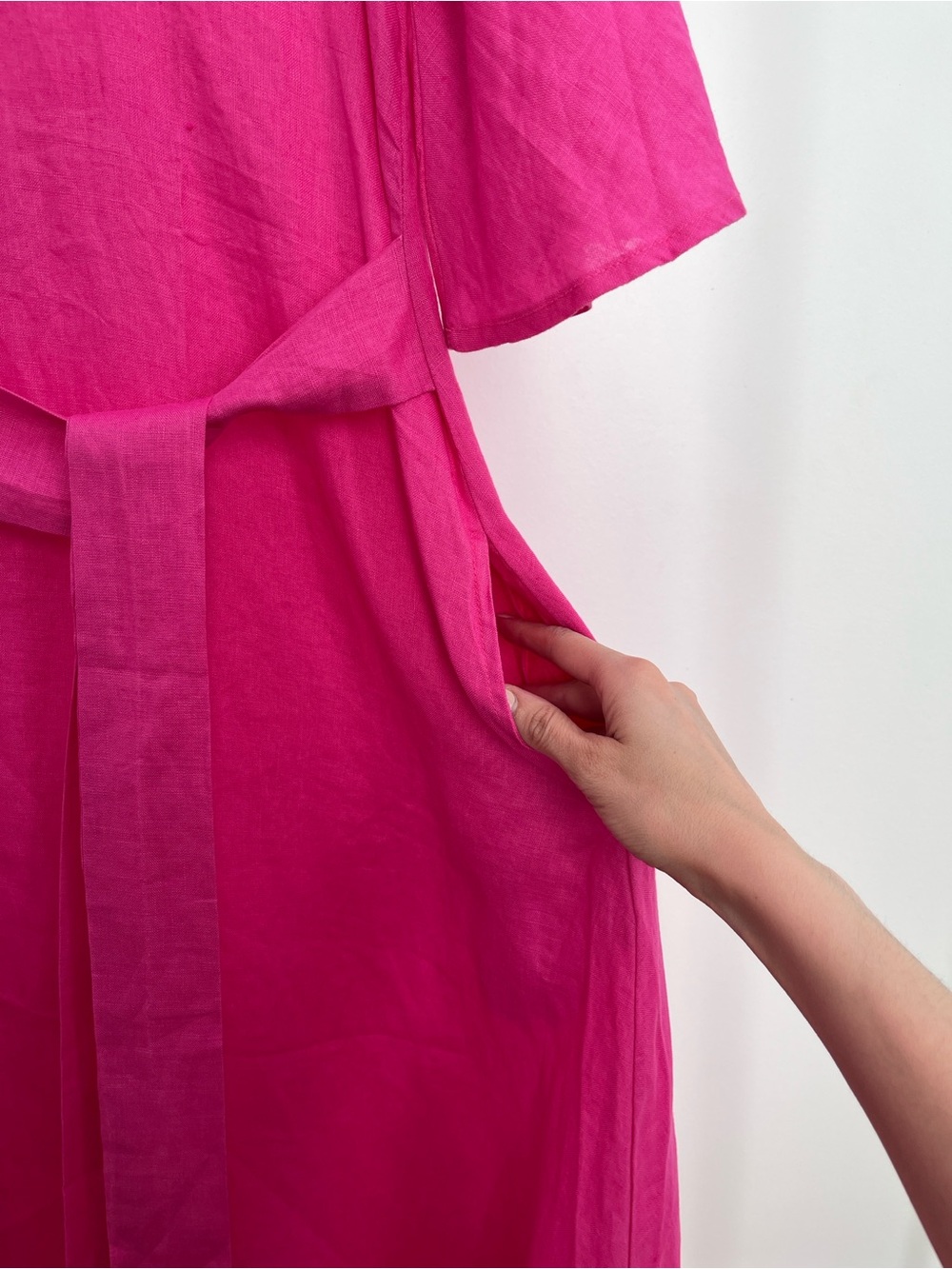 Bailey 100% linen flutter sleeve maxi dress with self belt XS pockets tie waist - Picture 4 of 10
